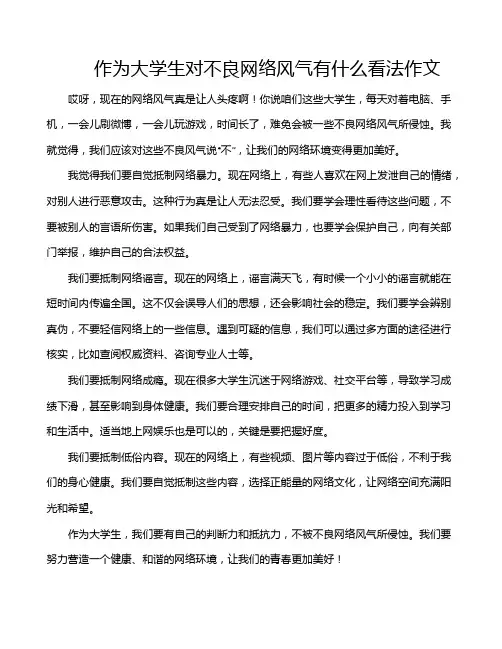 作为大学生对不良网络风气有什么看法作文