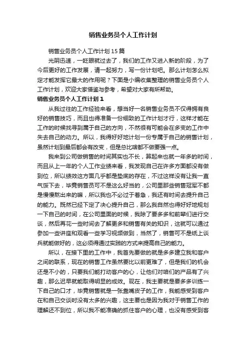 销售业务员个人工作计划15篇