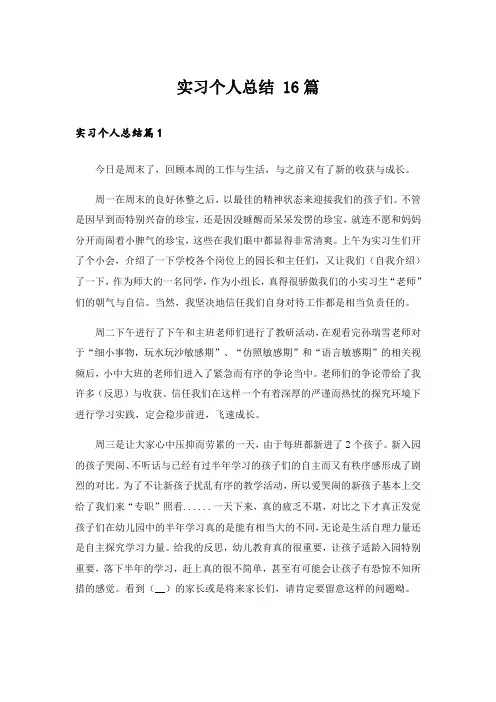 实习个人总结 16篇