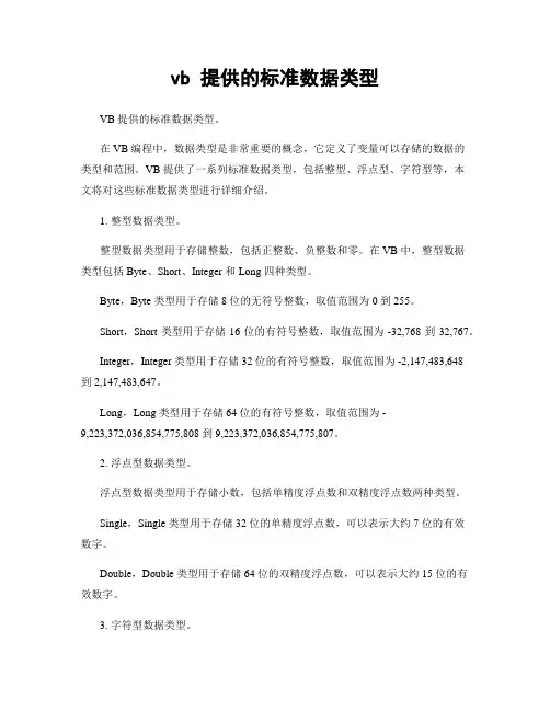 vb 提供的标准数据类型