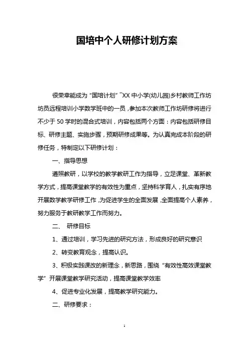 国培中个人研修计划方案
