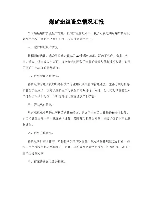 煤矿班组设立情况汇报