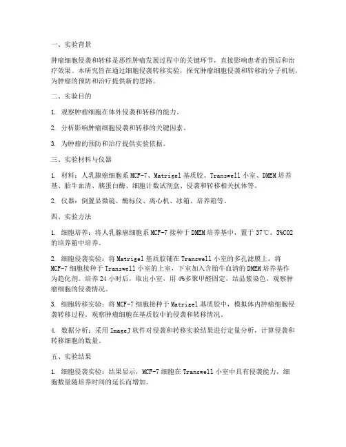 细胞侵袭转移实验报告