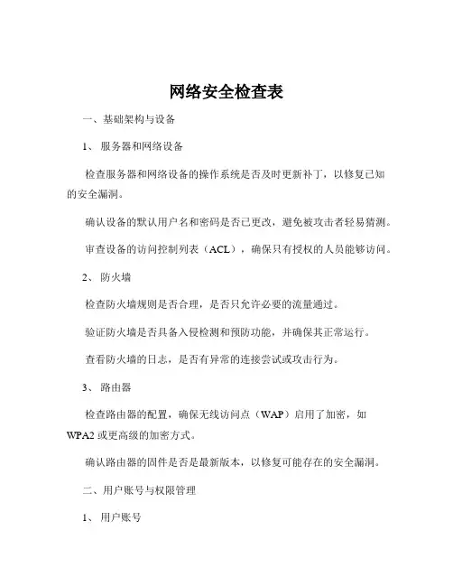 网络安全检查表