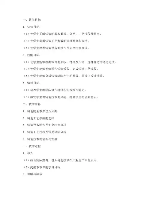 铸造技术教案模板范文