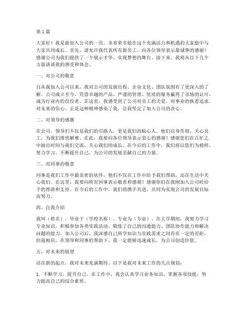 年会新员工个人发言稿(3篇)