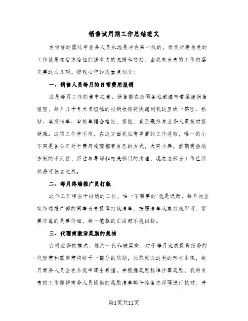 销售试用期工作总结范文（5篇）