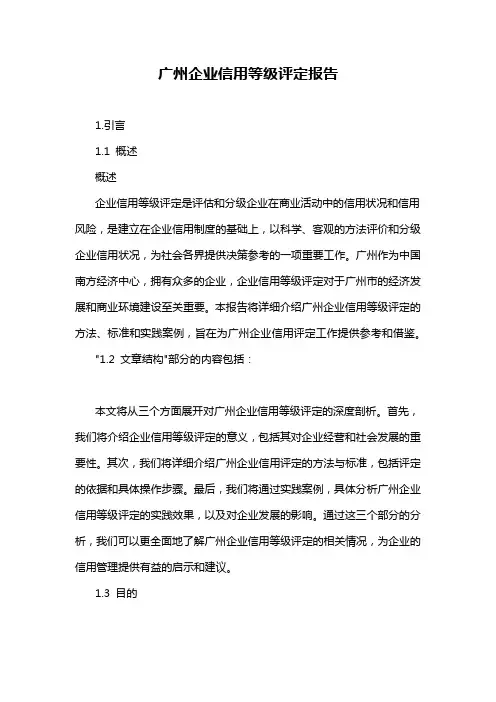 广州企业信用等级评定报告