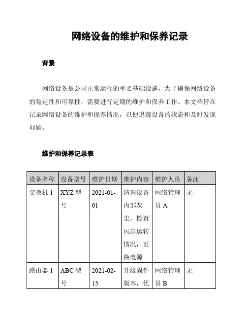 网络设备的维护和保养记录
