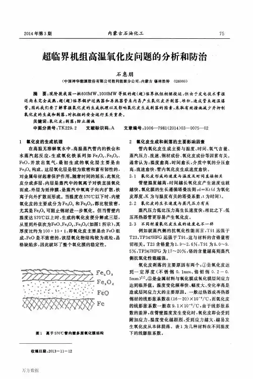 超临界机组高温氧化皮问题的分析和防治