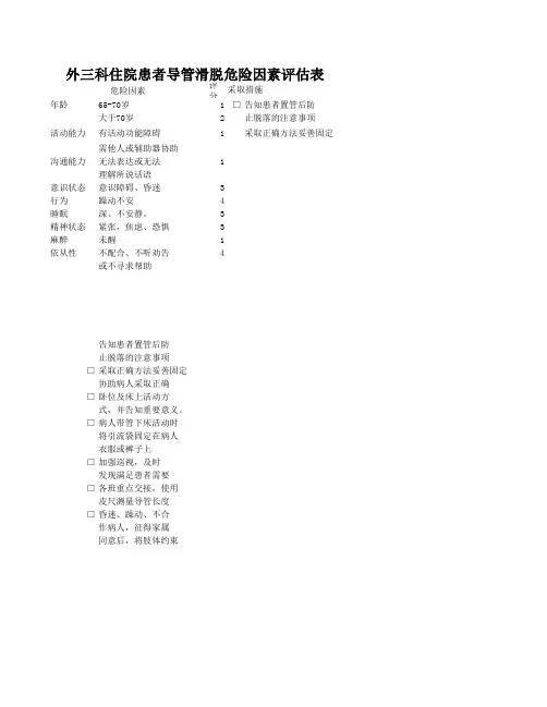 导管滑脱危险评估表