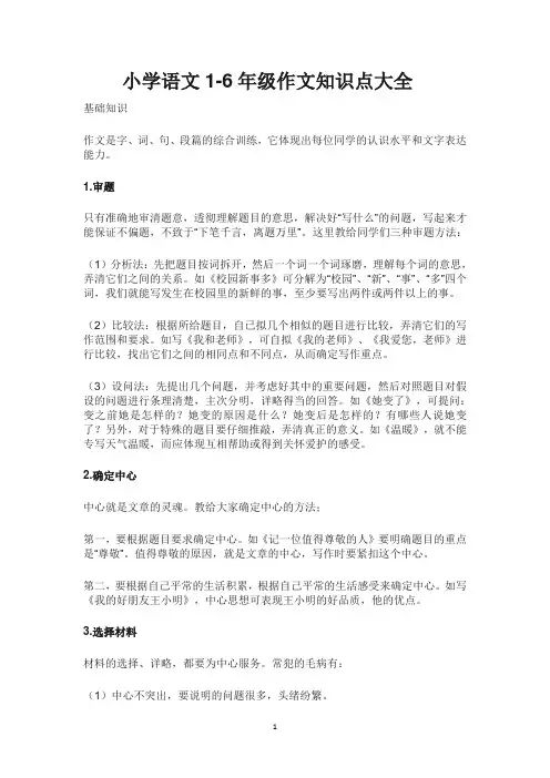 小学1-6年级作文知识点