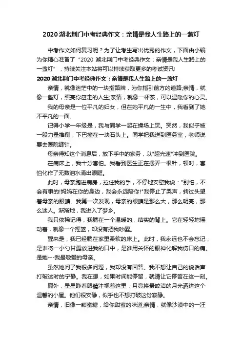 2020湖北荆门中考经典作文：亲情是我人生路上的一盏灯