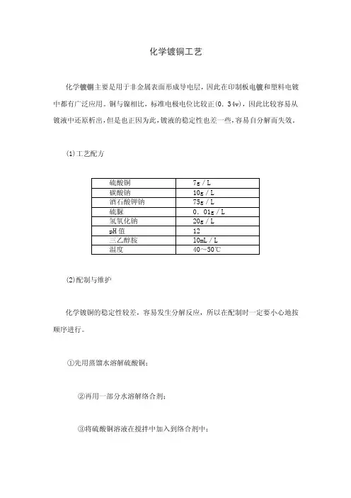 化学镀铜工艺