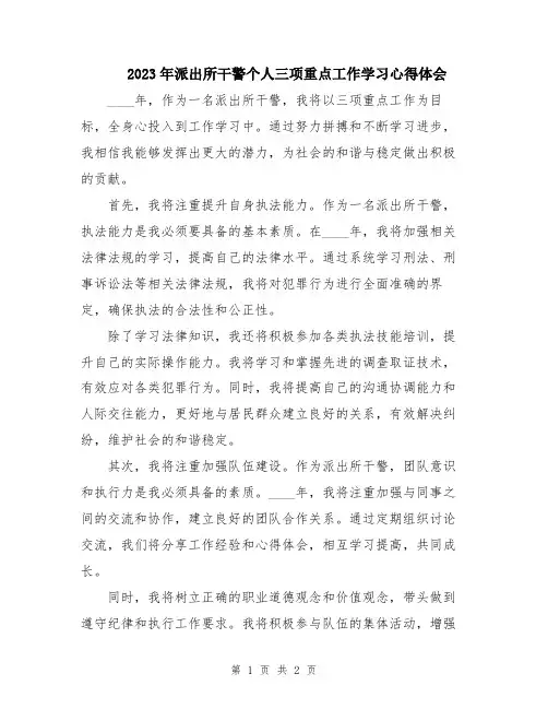 2023年派出所干警个人三项重点工作学习心得体会