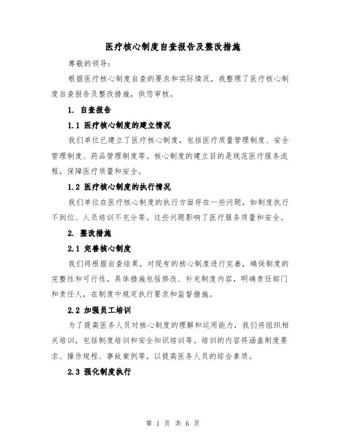 医疗核心制度自查报告及整改措施(三篇)