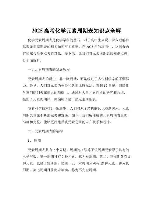2025高考化学元素周期表知识点全解