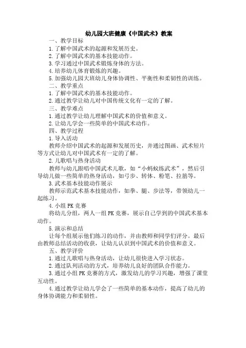 幼儿园大班健康《中国武术》教案
