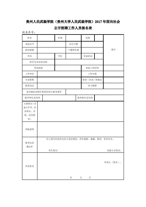 贵州人民武装学院(贵州大学人民武装学院)2017年面向社会