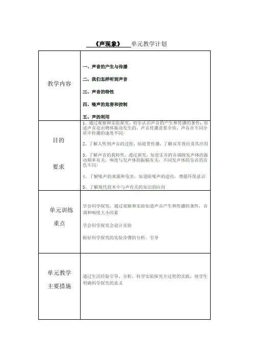 《声现象》   单元教学计划