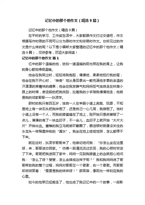 记忆中的那个他作文（精选9篇）