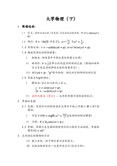 大学物理(下)知识点总结