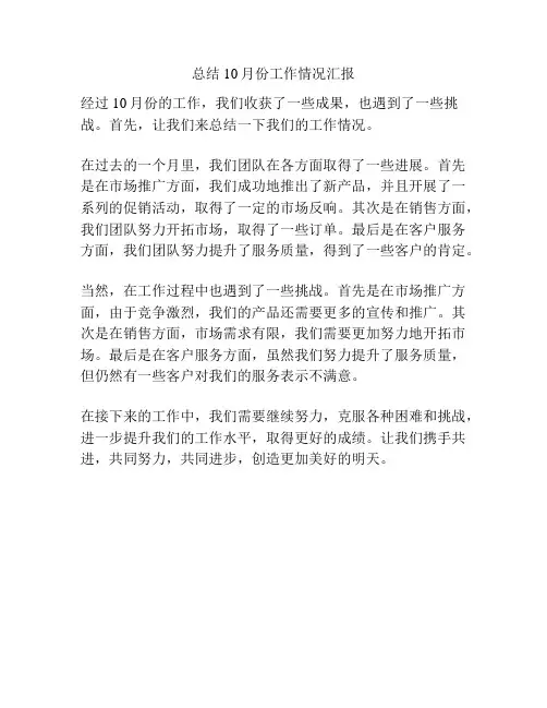 总结10月份工作情况汇报
