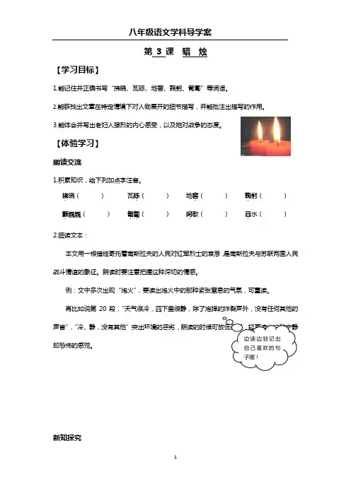 初二语文导学案-3蜡烛导学案及答案