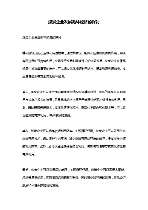 煤炭企业发展循环经济的探讨