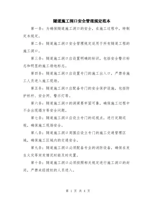隧道施工洞口安全管理规定范本