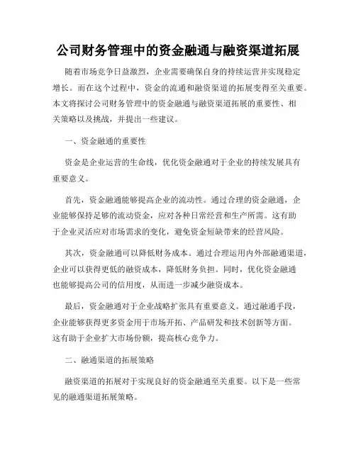 公司财务管理中的资金融通与融资渠道拓展