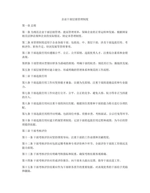企业干部层级管理制度