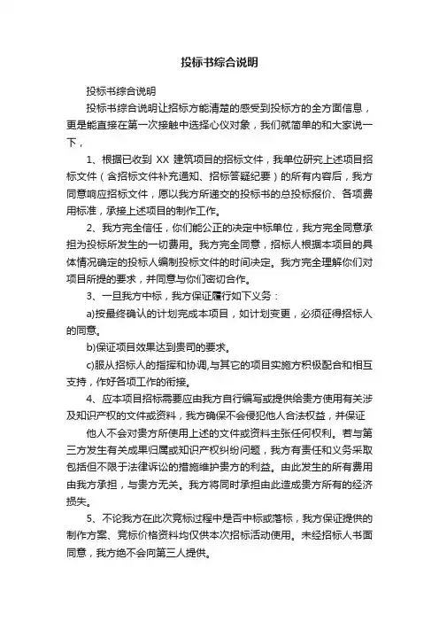 投标书综合说明