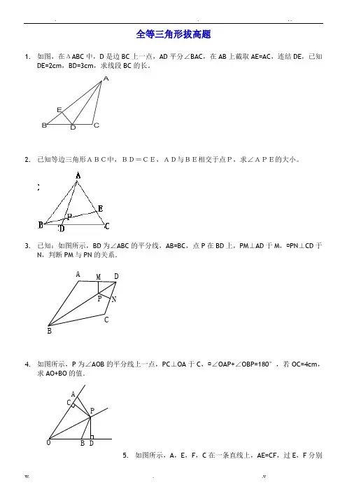最全全等三角形练习题综合拔高题