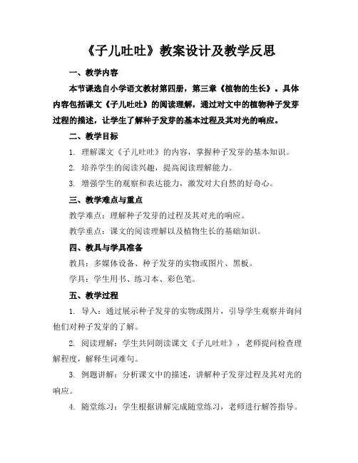 《子儿吐吐》教案设计及教学反思