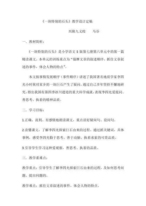 《一块特别的石头》教案