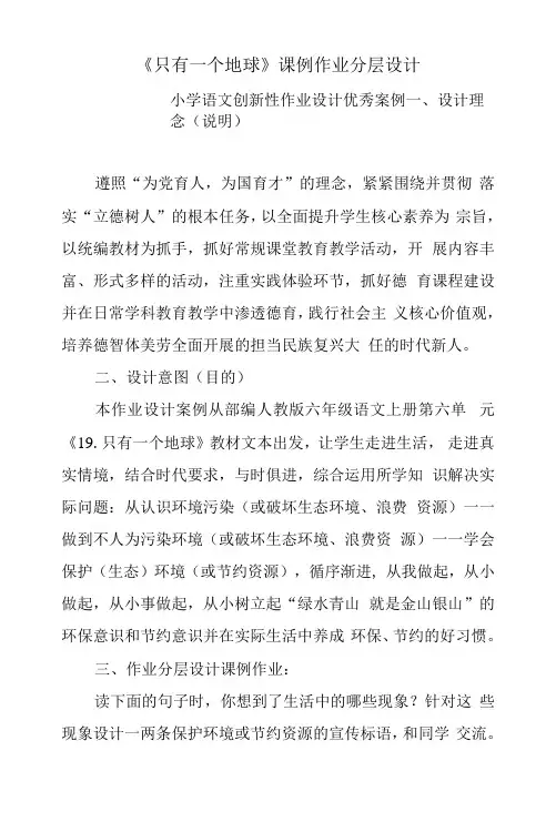 小学语文创新性作业设计优秀案例