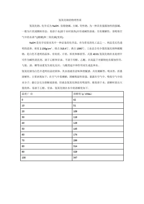 氢氧化钠的物理性质
