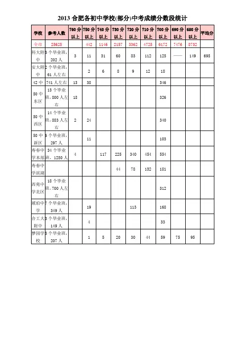2013年合肥各中学中考排名