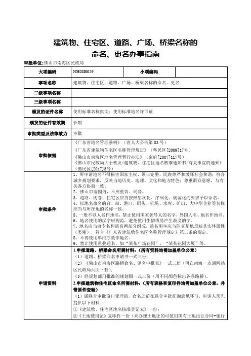 建筑物住宅区道路广场桥梁名称的