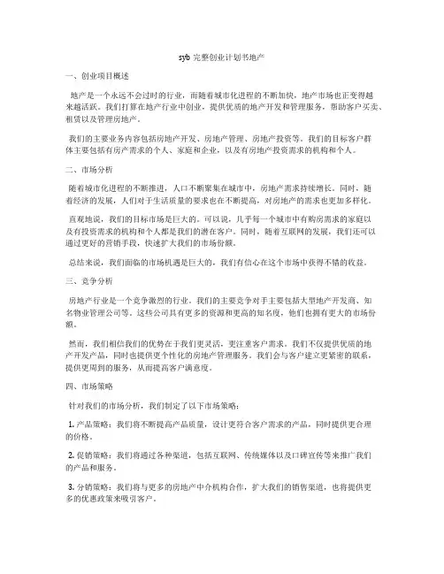 syb完整创业计划书地产