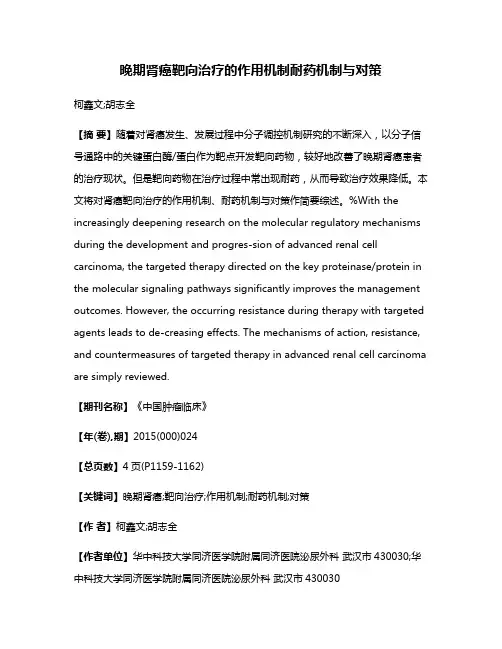 晚期肾癌靶向治疗的作用机制耐药机制与对策