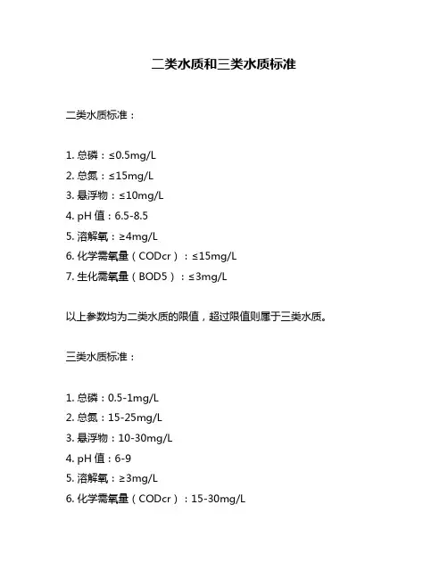 二类水质和三类水质标准