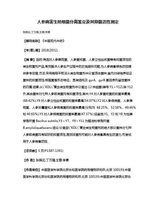 人参病害生防细菌分离鉴定及其抑菌活性测定