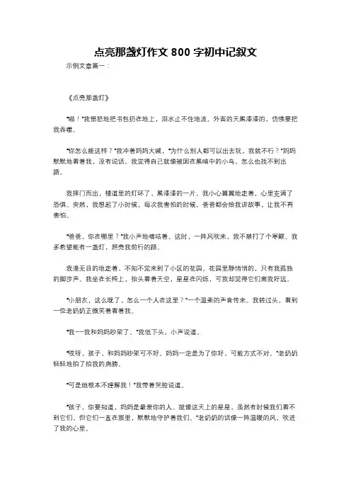 点亮那盏灯作文800字初中记叙文