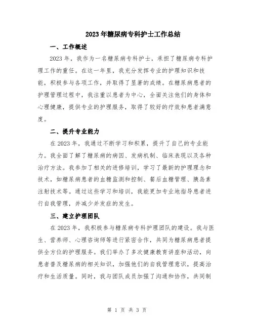 2023年糖尿病专科护士工作总结