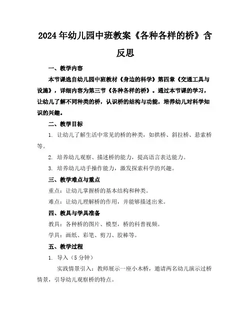 2024年幼儿园中班教案《各种各样的桥》含反思