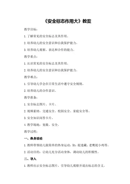 幼儿园大班安全优质课《安全标志作用大》教案