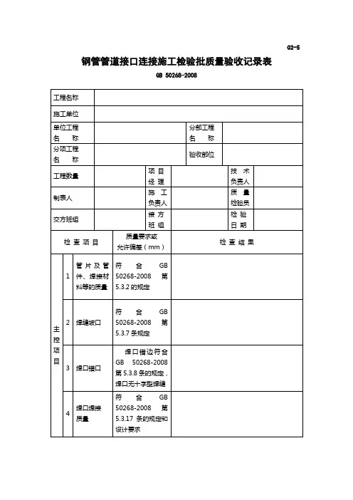 钢管管道接口连接施工检验批质量验收记录表