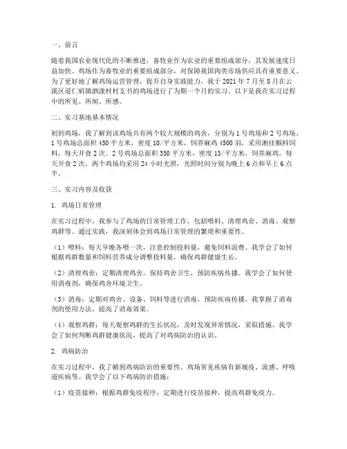 鸡场实习实践报告
